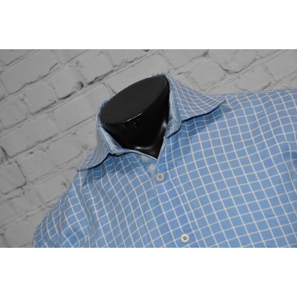 English Laundry Dress Shirt Mens Size Large Blue Plaid Geometric Flip Cuffs - Picture 4 of 10